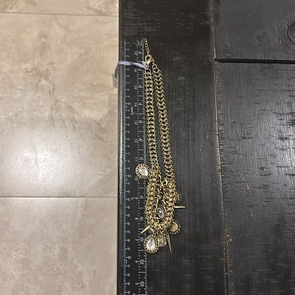 NWT Antique Gold Tone Crystal Teardrop and Spike Necklace Boho Unique - Picture 6 of 7